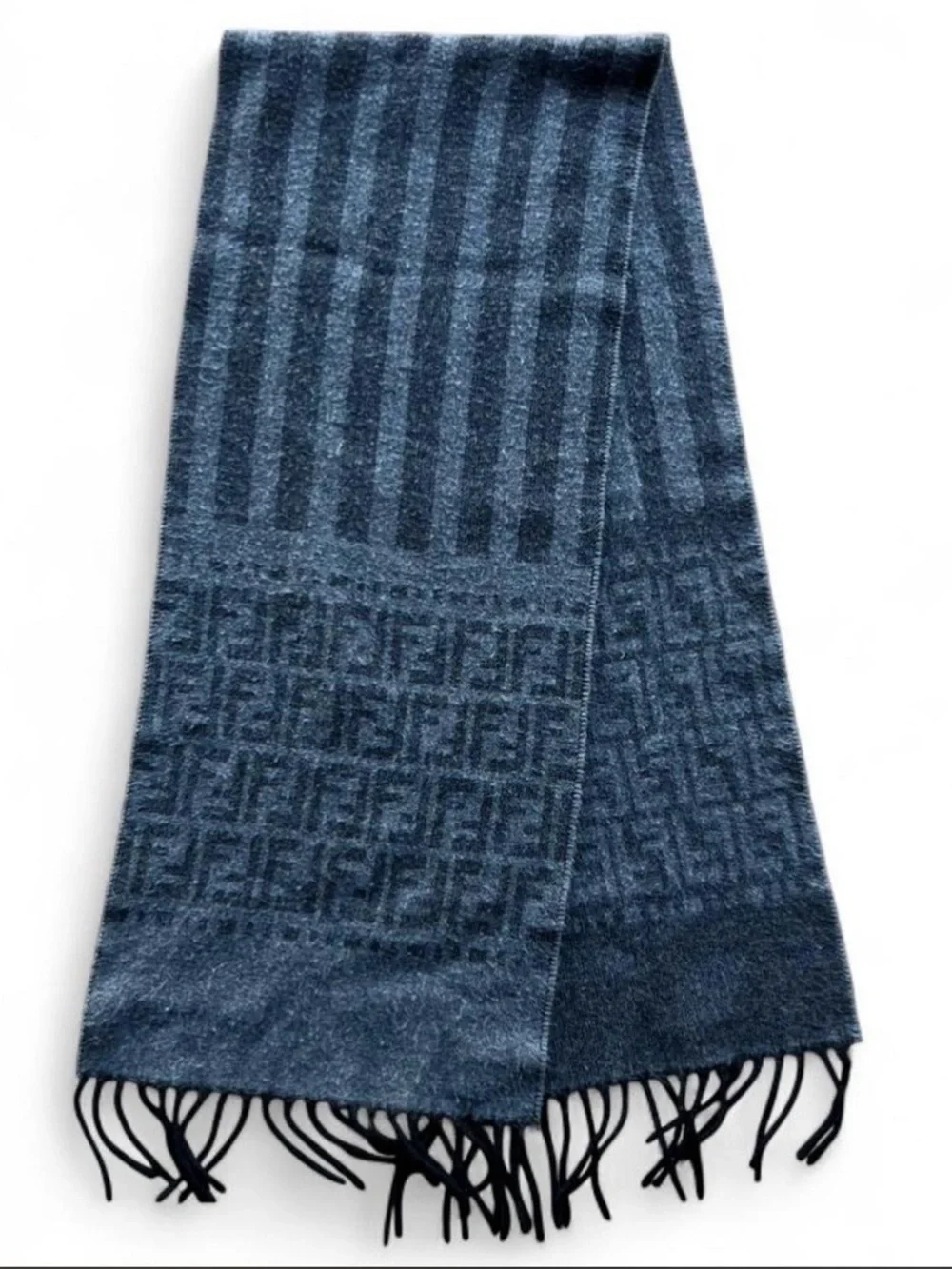 Fendi Grey and Black Vintage Monogram Logo Scarf Authentic